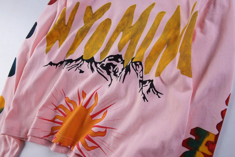 Kanye West/ альбом Wyoming, золотые футболки с буквенным принтом в стиле хип-хоп Kanye West, модная розовая футболка с длинными рукавами