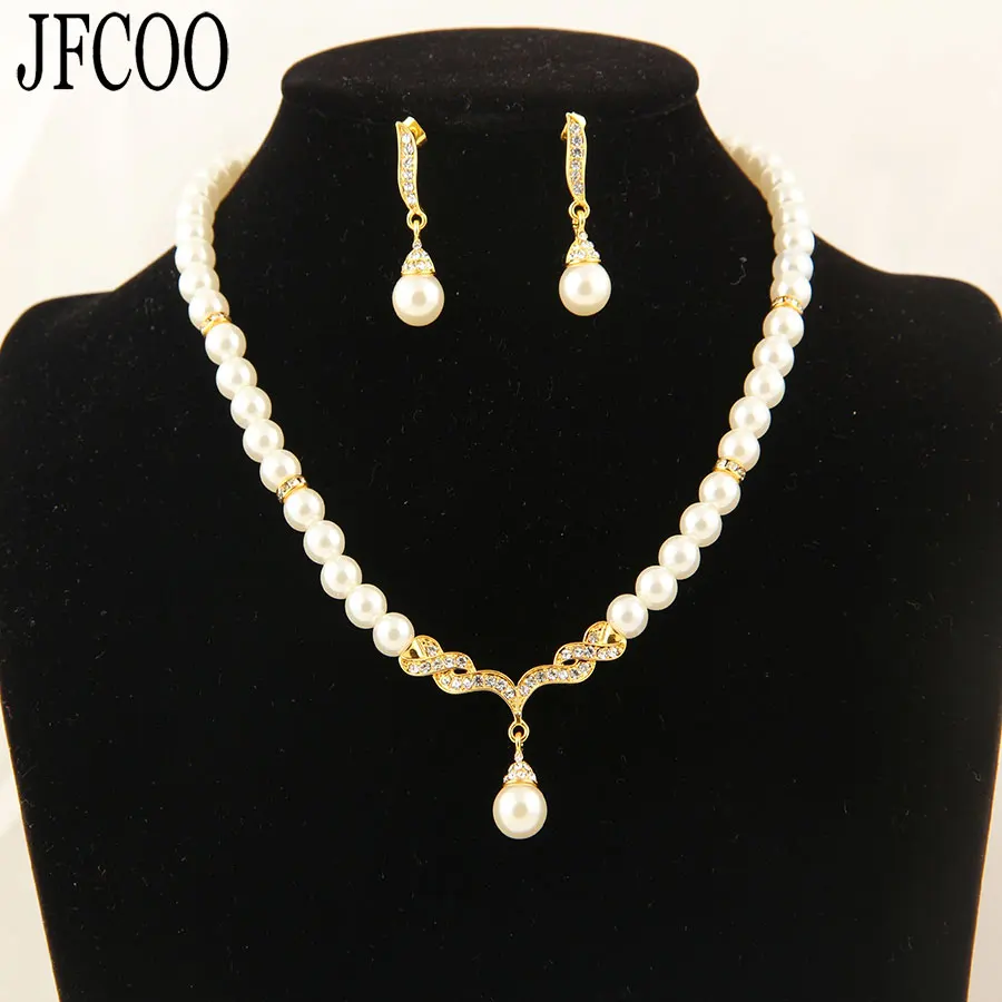 Necklace Earrings African Beads Set Women Wedding Bridal Dress Accessories Water Crystal Gold Color Jewelry Sets Dropshipping | Украшения и