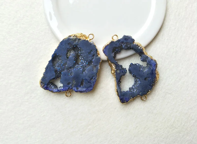 10 шт. натуральный золотой цвет Агата e фрагмент жеоды коннектор двойной капель