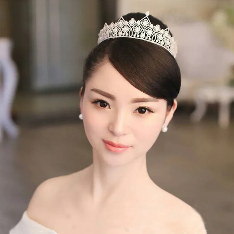 SLBRIDAL роскошный, Кристальный, со стразами медь, кубический цирконий свадебная тиара CZ Свадебная Королева Принцесса пышные вечерние Корона подружки невесты