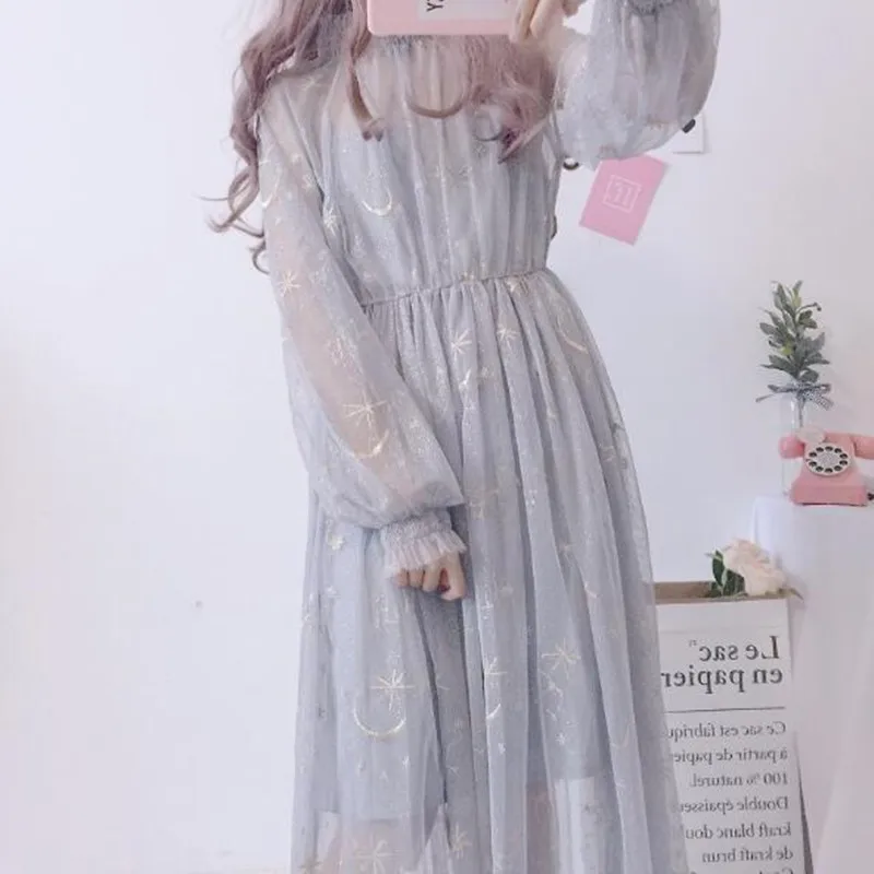 Женское фатиновое платье из 2 предметов в японском стиле Харадзюку бежево серое