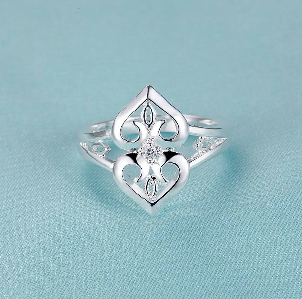Блестящее красивое посеребренное Кольцо love heart Серебряное модное Ювелирное