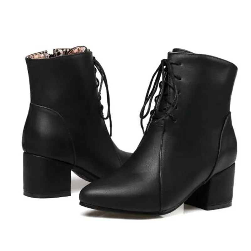 Women Boots Autumn and winter New style Low-heel Sharp head Anterior lace Short boots Keep warm women boots size 34-45