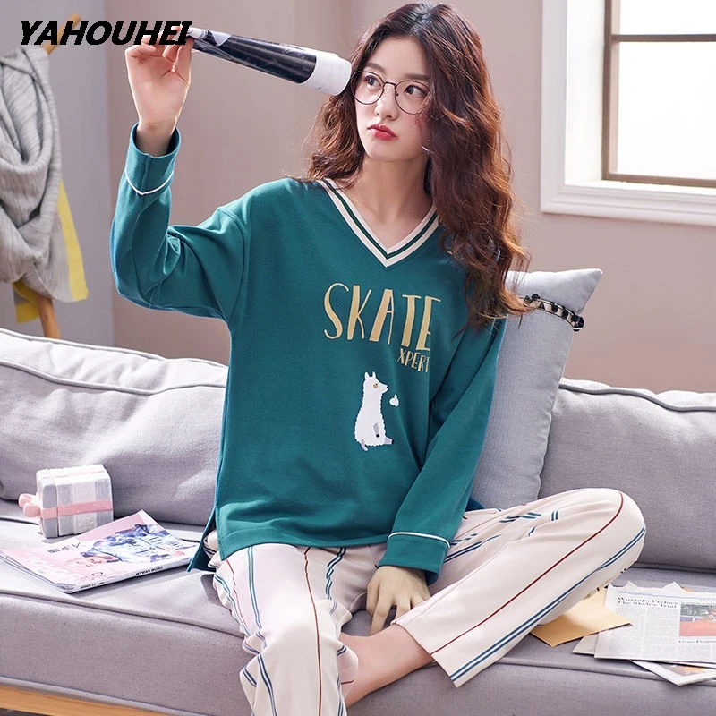 skate Vlin green Новинка года; сезон осень; Брендовые женские пижамные комплекты с рисунками животных; одежда для сна больших размеров для девочек; женские пижамные костюмы; домашняя одежда; Пижама для женщин - Цвет: skate Vlin green