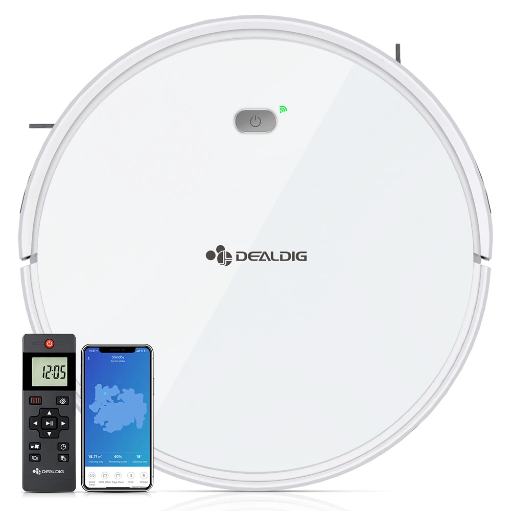 White DEALDIG robвакуум 8 робот пылесос 1800 Pa сильный всасывающий аспиратор WiFi подключение работает для приложения Alexa дистанционное управление - Цвет: White