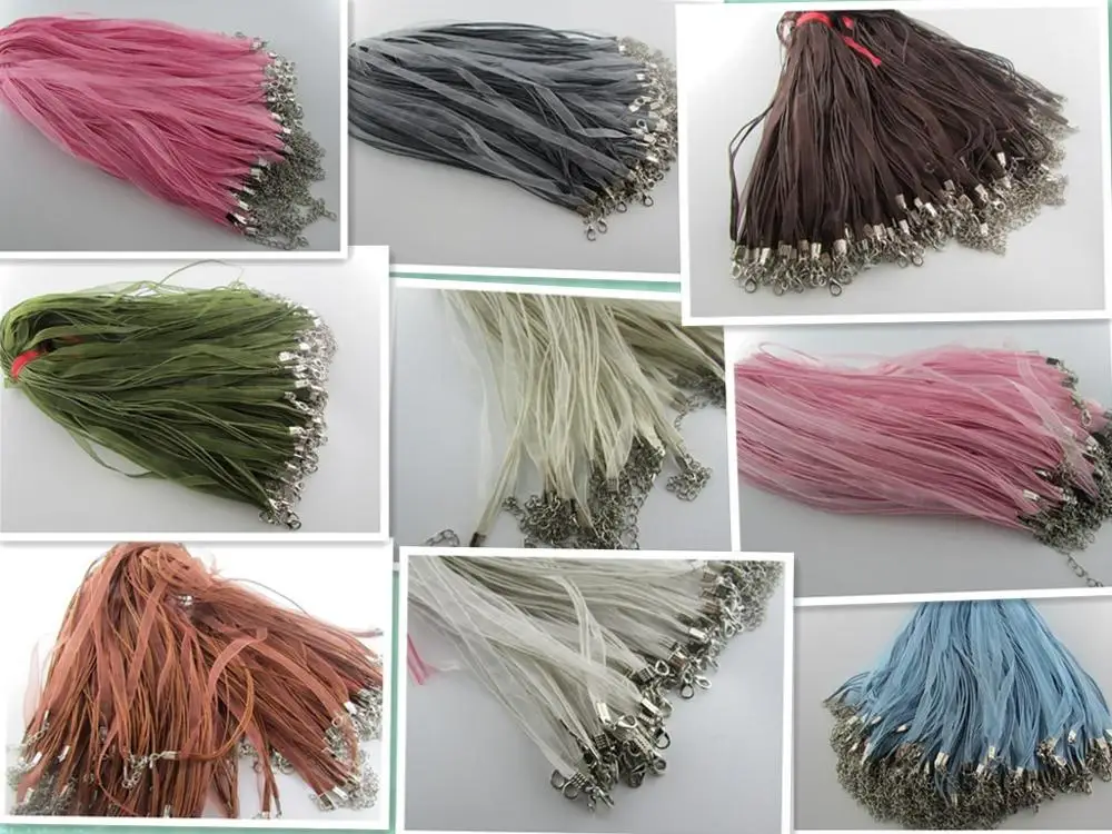 10pcs/lot Assorted Colors Organza Ribbon Necklace Cord with Lobster Clasp For DIY Jewelry Making FK-1 | Украшения и аксессуары