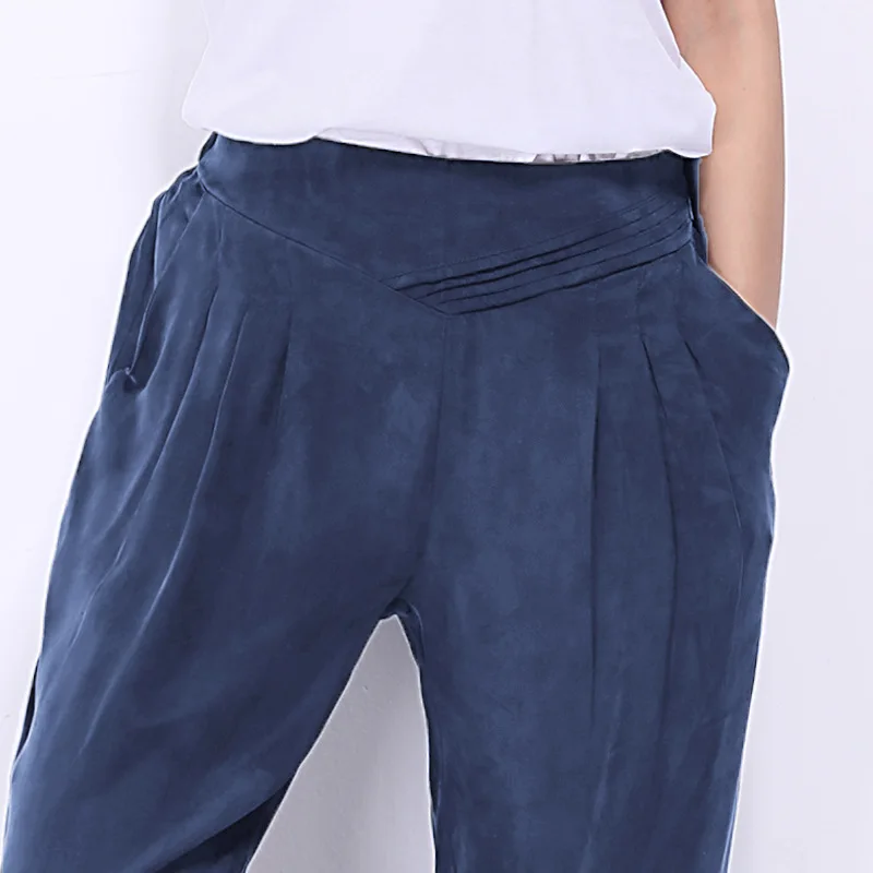 navy blue Женские штаны-шаровары из шелковых волокон купраммония, весенние и летние свободные повседневные штаны для женщин большого размера, 2006 - Цвет: navy blue