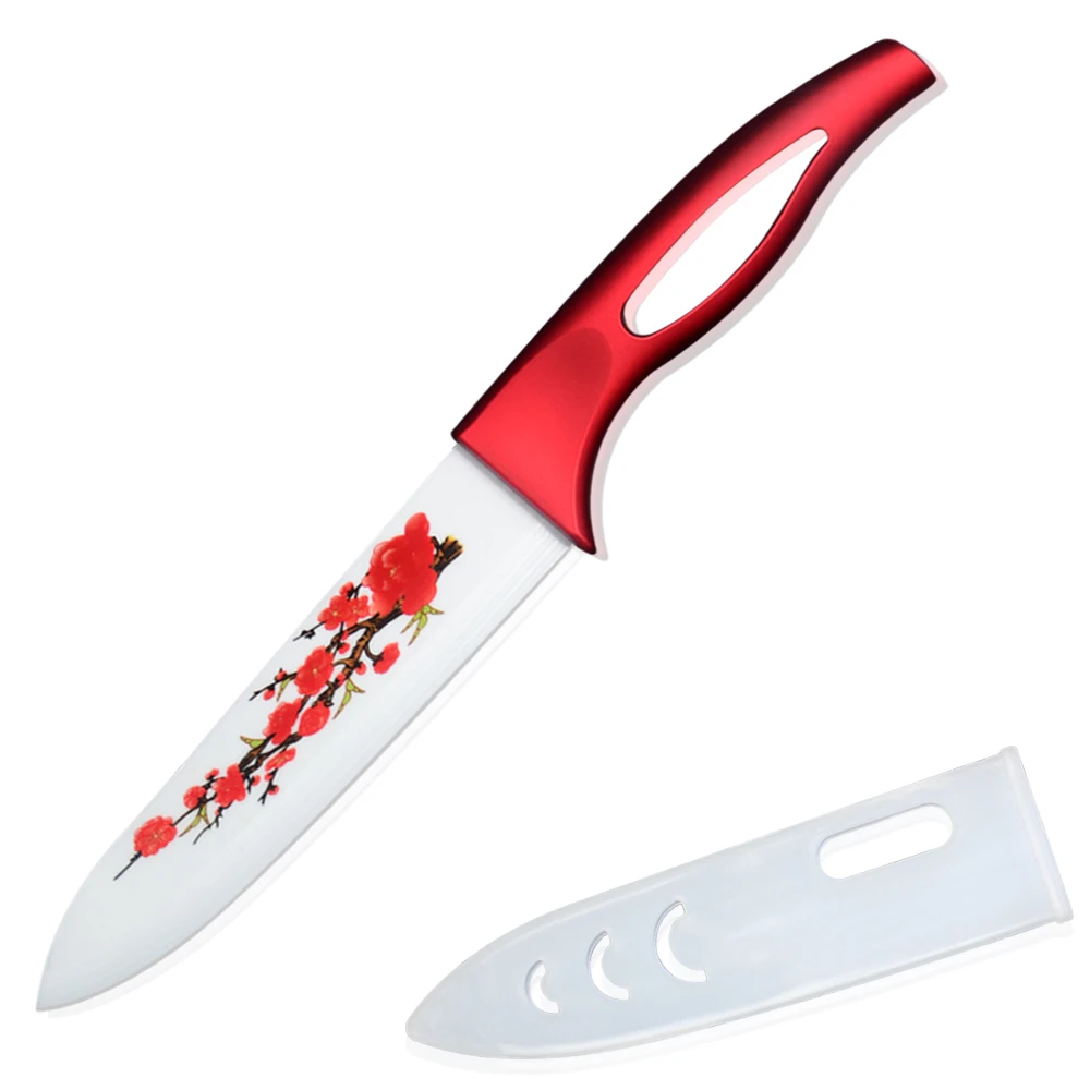 White blade ceramic knife 6-inch chef's knife kitchen knives with ABS + TPR handle sharp cooking tools red cherry printed sale