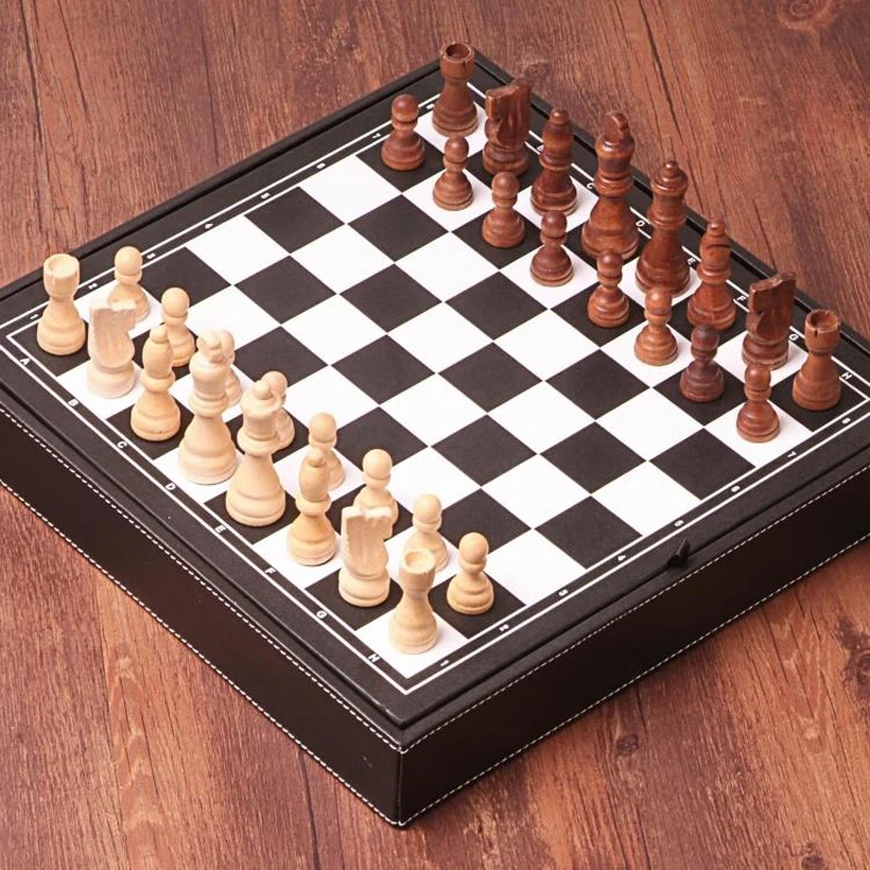 BSTFAMLY wood chess set game, portable game of  international chess, High-grade leather box chessboard wood chess pieces, LA36