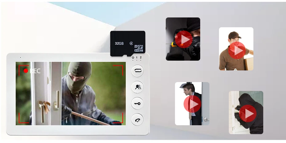 Dragonsview белый видеодомофон Комплект 7 дюймов монитор двери видео домофон 1200TVL запись 16 Гб SD карта разговор