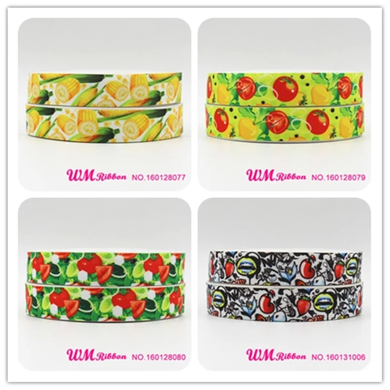 Лента Корсажная Q & N с принтом овощей 16 мм 22 25 38 50 75 ярдов/рулон|ribbon 16mm|printed grosgrain