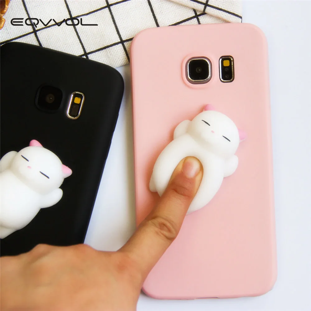 Eqvvol 3D Squishy Cute Cat Phone Case For Samsung Galaxy S9 S8 Plus S7 S6 Edge S5 Note 8 5 4 j5 J7 Cases Stress Reliever Cover |