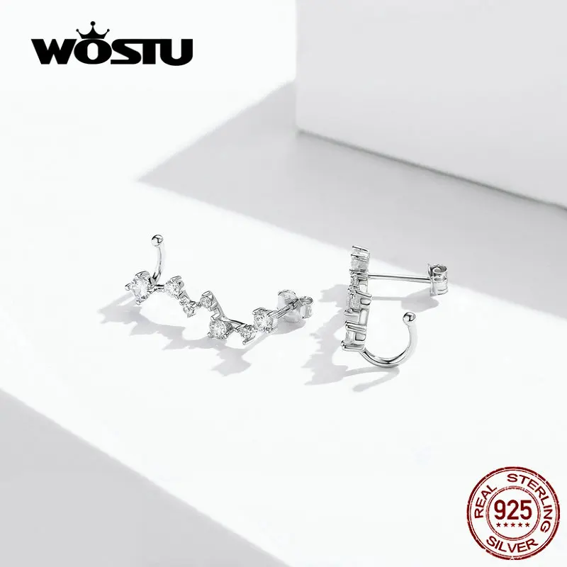 WOSTU 100% настоящие 925 пробы серебряные серьги-гвоздики Новые Прозрачные Серьги с 7