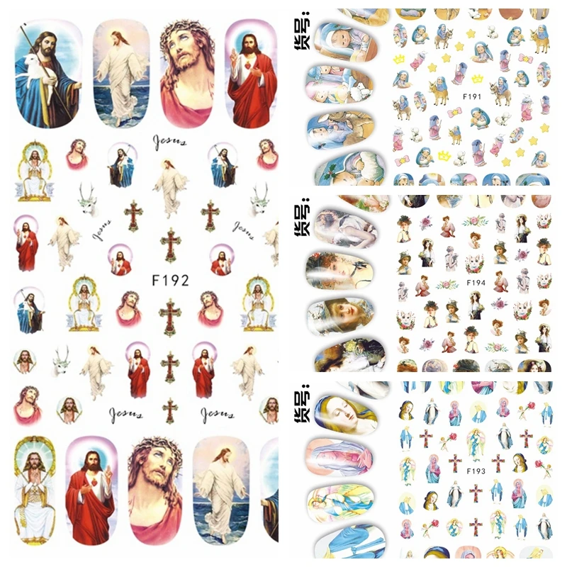 Наклейки для ногтей 3D с изображением девы марии и иисуса боготы 1 лист|nail art stickers|art