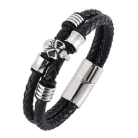 punk genuine leather skull bracelets bangles with magnetic clasp wristband punk men jewelry gift bb0333