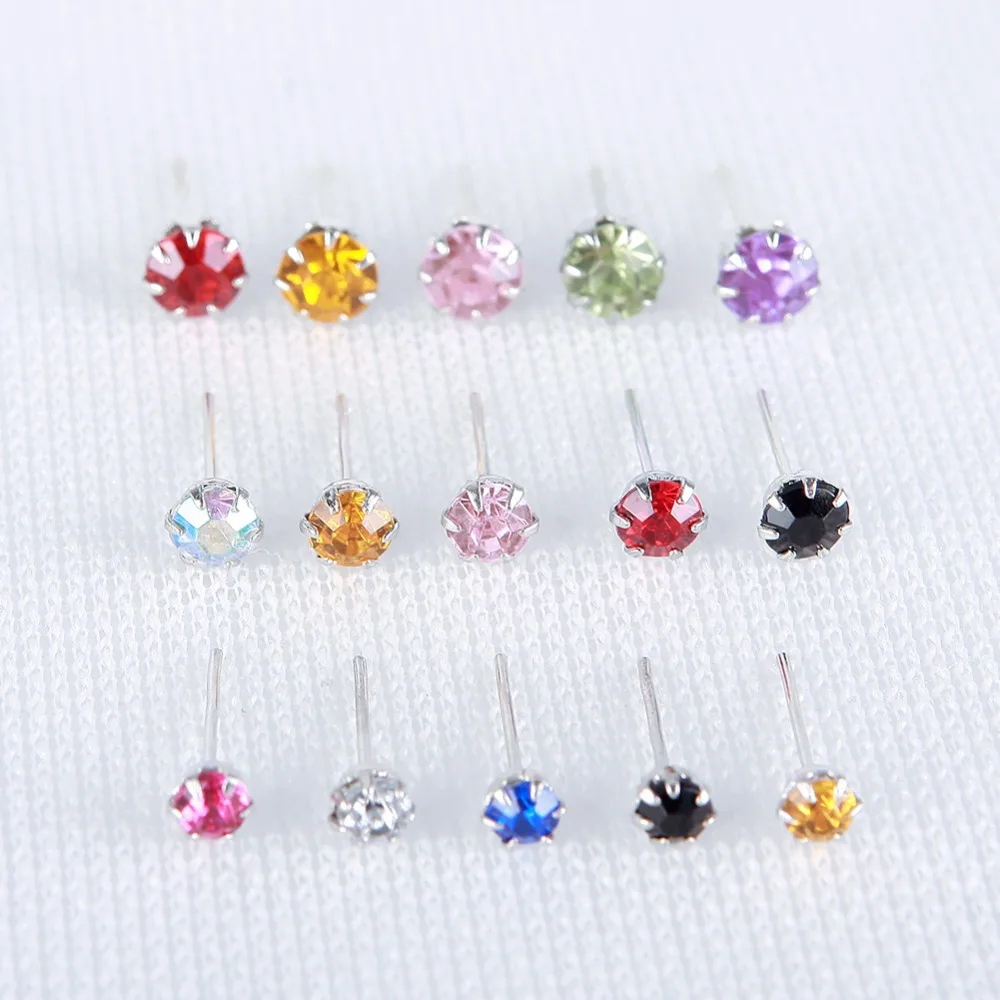 10 пар посеребренные серьги-гвоздики наборы Красочные Кристальные серьги со