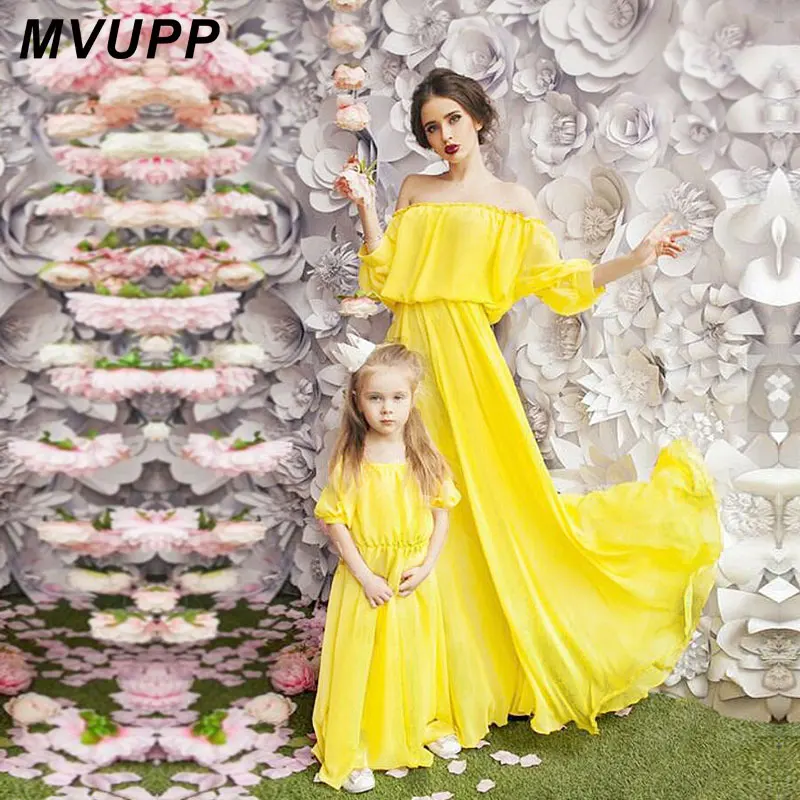 MVUPP платья для мамы и дочки; одинаковые комплекты для семьи; 6 цветов; богемная одежда без бретелек для мамы и дочки; пляжное вечернее платье