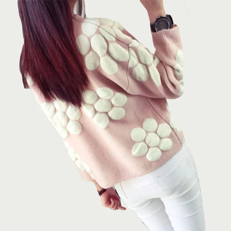 

2017 New Spring Autumn Pullover Women Sweet Student Girls Knitted Sweater Female Short Outerwear Thickening Knitwear Tops LH130