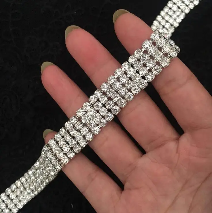 1 Yard 16mm Width SS16 High Quality Beautiful 4 Rows Silver Gold Net Shiny Rhinestone Trims Chain for Wedding Dress | Дом и сад