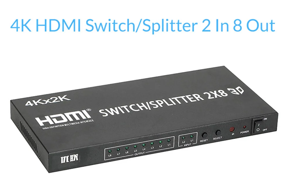 Unnlink HDMI сплиттер/коммутатор 2X8 UHD 4 k@ 30Hz HDMI 2 входа 8 выход для Smart Светодиодный tv MI Box3 ps4 проектор монитор компьютера