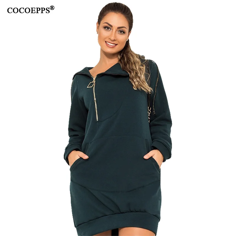 Повседневное женское платье на молнии 5xl 6xl Женское зимнее теплое с капюшоном