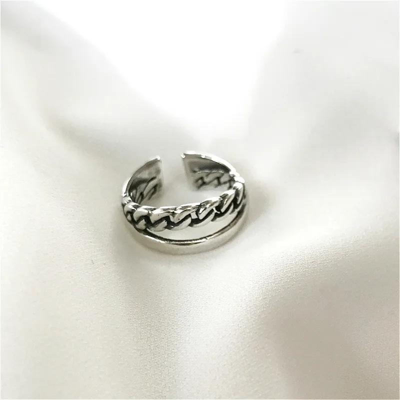 

Flyleaf 100% 925 Sterling Silver Jewelry Open Rings For Women Personality Retro Double Layer High Quality Tail Ring Men