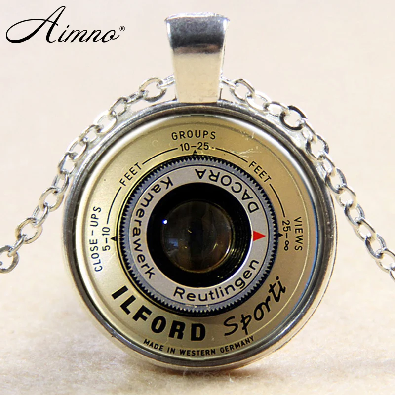 Золотой объектив камеры время стекло кулон с серебряным покрытием ожерелья