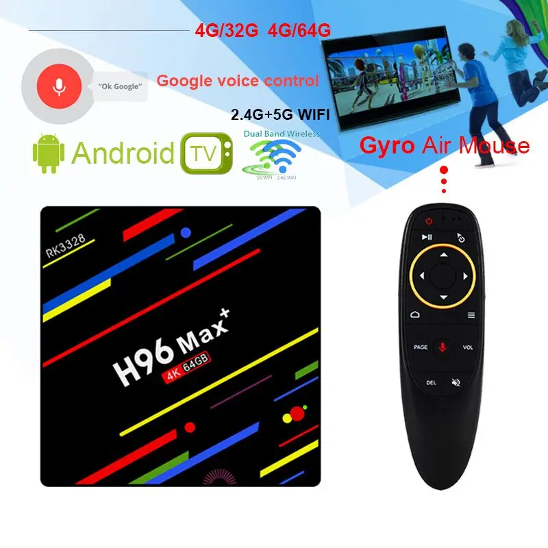 H96 MAX плюс RK3328 Android 8 1 ТВ Box 4 Гб Оперативная память 64 ROM4K Декодер каналов кабельного