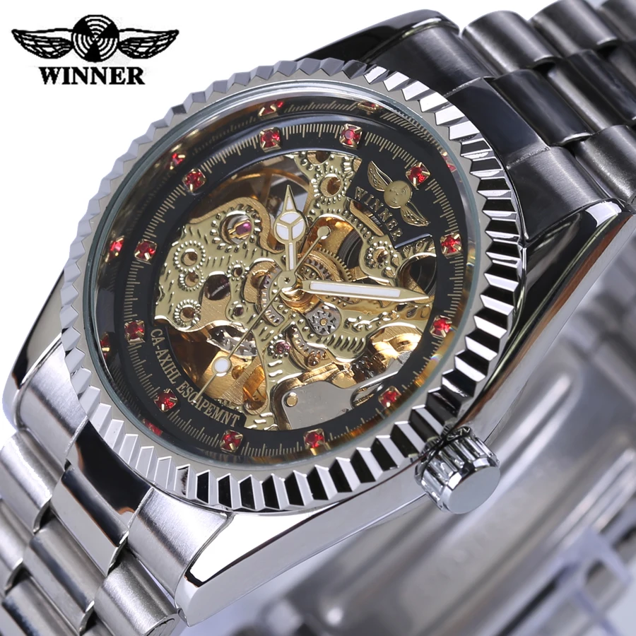 Часы наручные Winner женские механические модные роскошные брендовые с красными