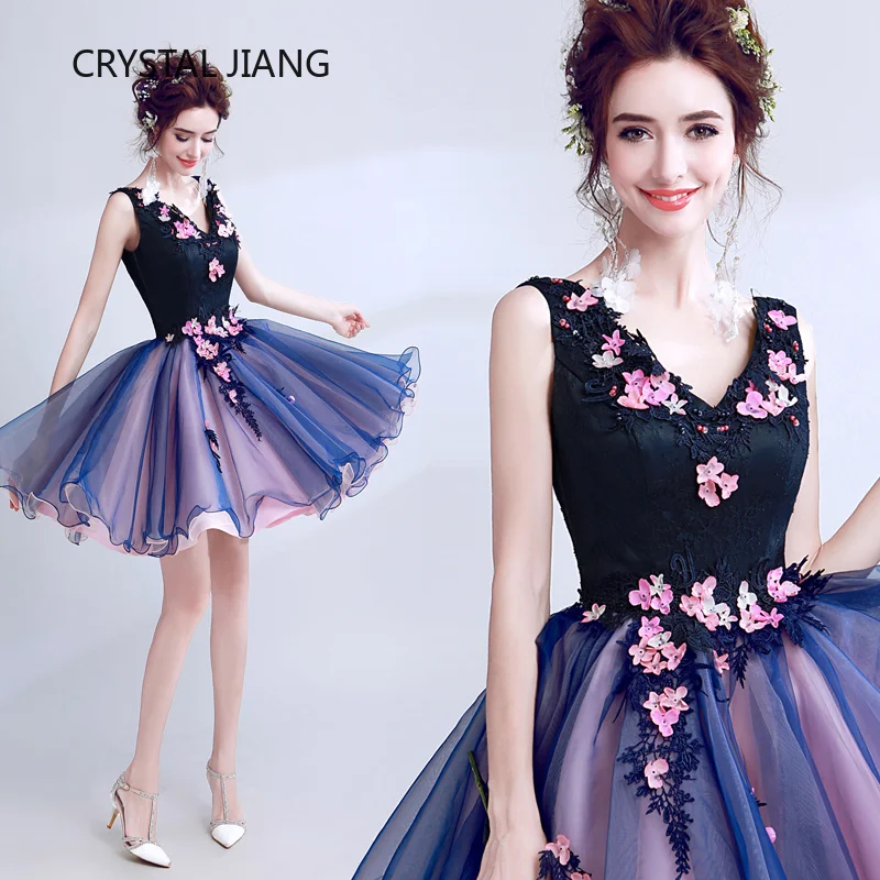 Новое поступление 2019 коктейльные платья темно синие кружевные аппликации на