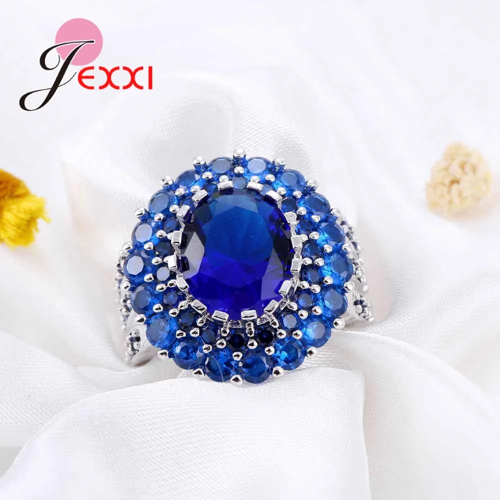 Роскошный дизайн голубой кубический цирконий камень шар кулон кольцо для женщин