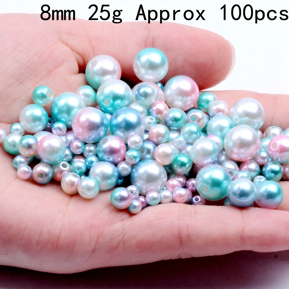 8 мм 100 шт радужные Разноцветные Бусины из АБС пластика имитация жемчуга круглые