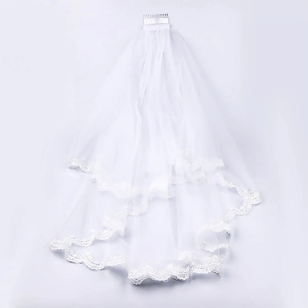 Двухслойная Фата для невесты FORSEVEN цвета слоновой кости короткая свадебная вуаль