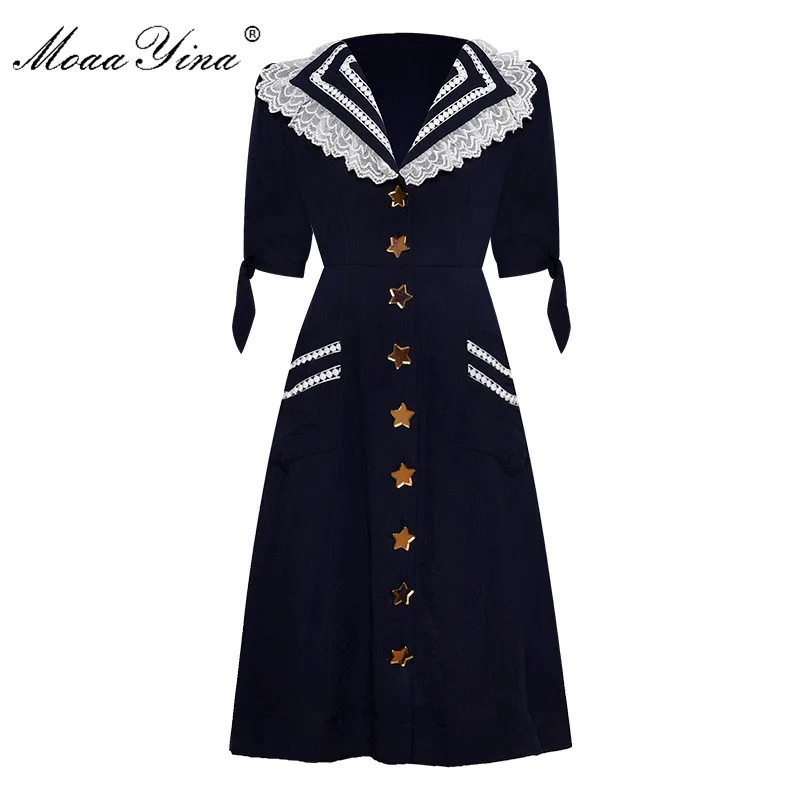 MoaaYina модное дизайнерское подиумное платье Весна Лето Женское с коротким рукавом