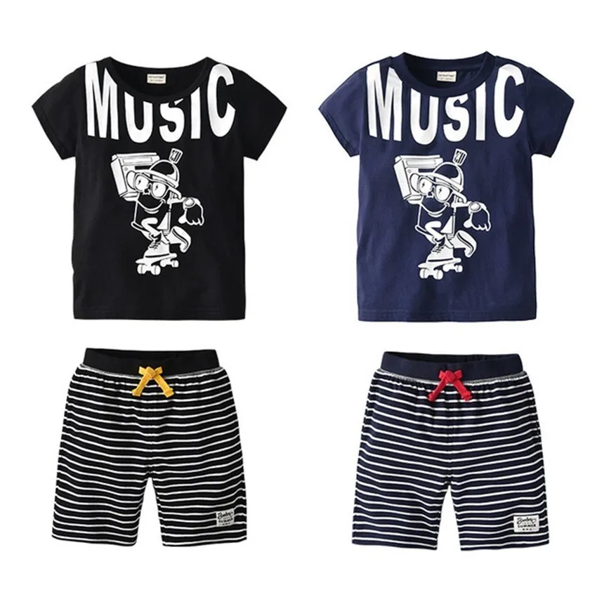 

Toddler Boys Clothing Set Fashion Print Stripe Hip Hop Dance Costumes Kids Clothes Sports Suits For Boy Summer 2019 Toddler 2pcs