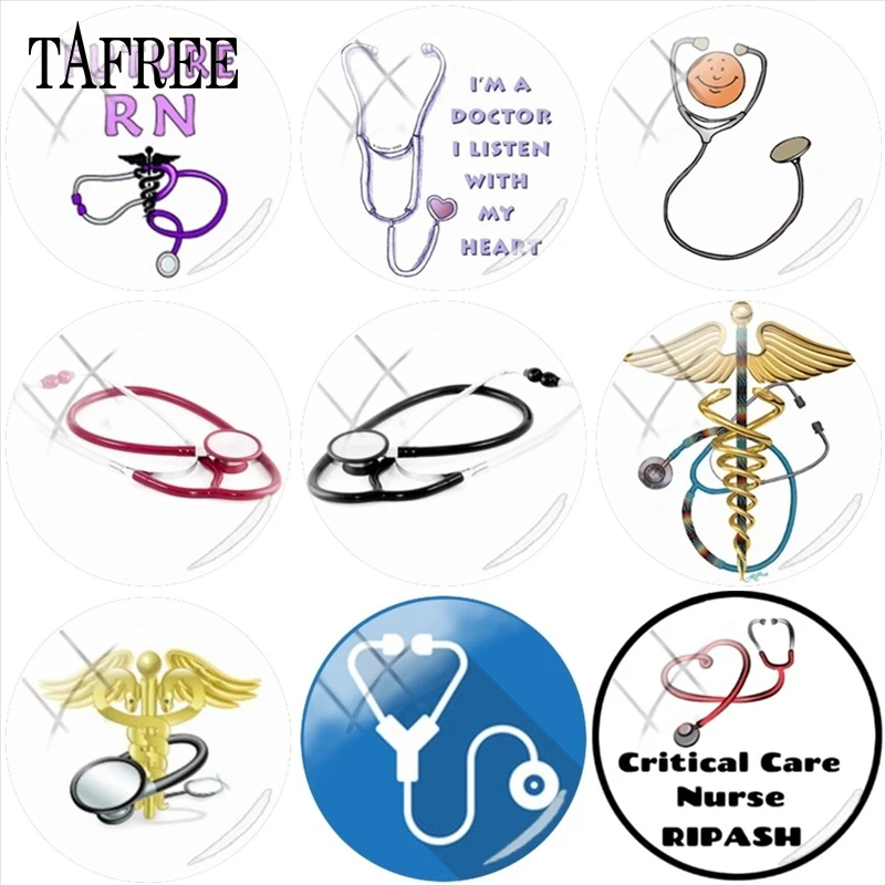 

TAFREE Nurses Doctors Stethoscope Medical Scepter Picture 25mm DIY Glass Cabochon Dome for Keychain Necklace Charms Accessories