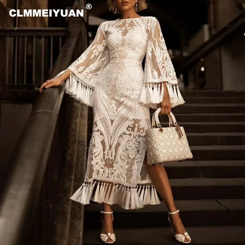 Роскошные блесток вышивка Макси платье Для женщин элегантные модные длинными