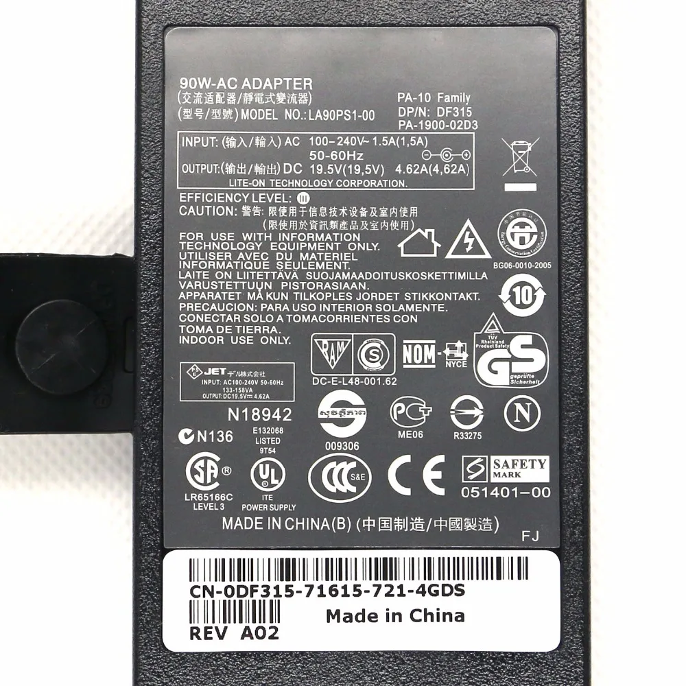 19 5 V 4.62A 90W LA90PS1 00 DF315 ноутбук Питание для Dell STUDIO 15 XPS M140 17 M1210 M1330 M1530 планшет|laptop