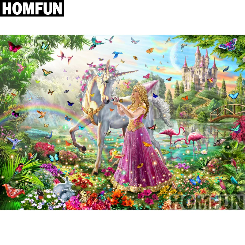 Алмазная живопись HOMFUN Принцесса Единорог алмазная вышивка с полными