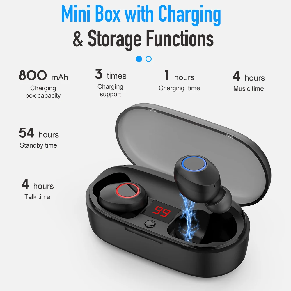 Беспроводные наушники Yinew со светодиодным дисплеем TWS Bluetooth спортивные с