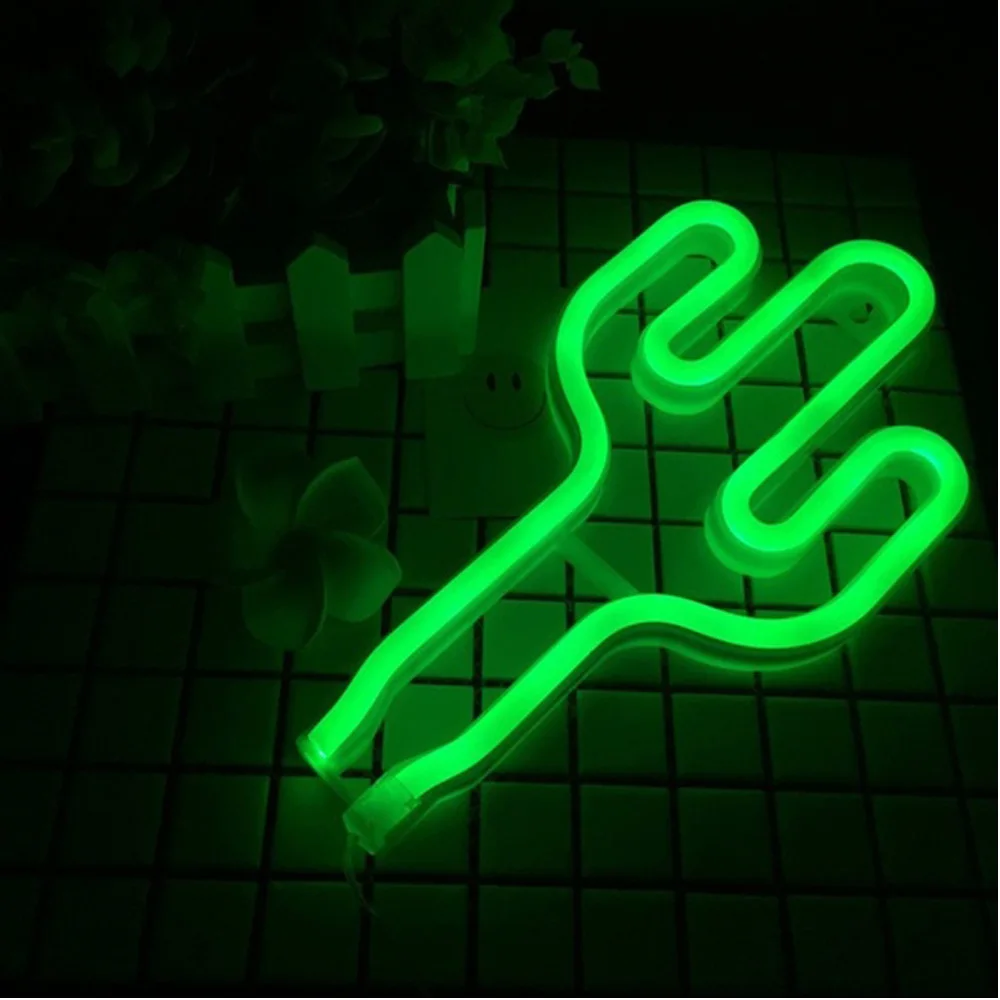 Зеленый Кактус неоновый свет теплый номер Ночник 3D светодиодный настенный