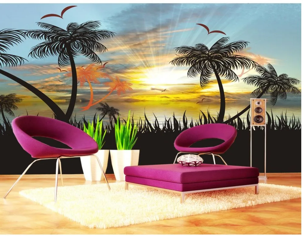 3d обои для комнаты закат морской вид красивый пейзаж диван Френки фото