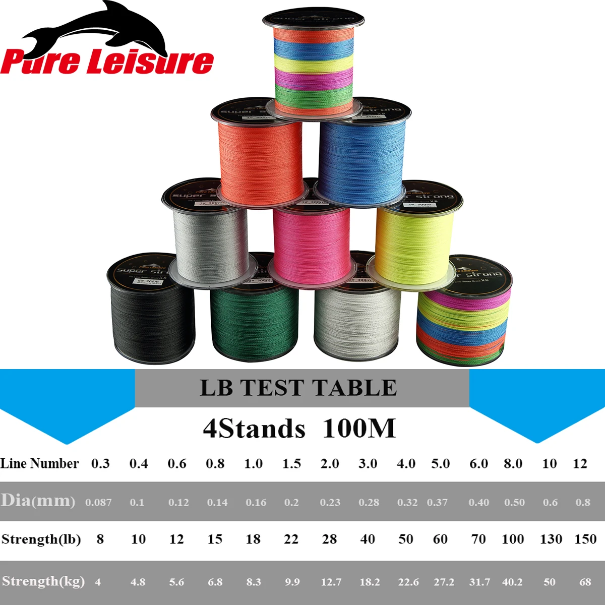 PureLeisure 100% PE 4 стойки леска 100 м плетеная Tresse De Peche Linha Multifilamento Plecionka sedal