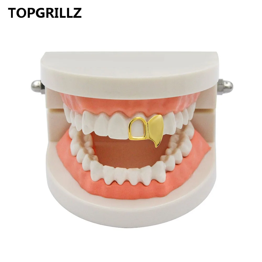 Двойная крышка TOPGRILLZ Fang Grillz желтое золото покрытая клыком два верхних зуба левые