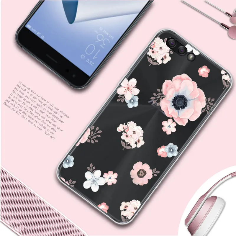 Cute Floral Printed Soft TPU Phone Case Cover For Asus Zenfone 4 ZE554KL 3D Relief Lace Coque 5.5'' |