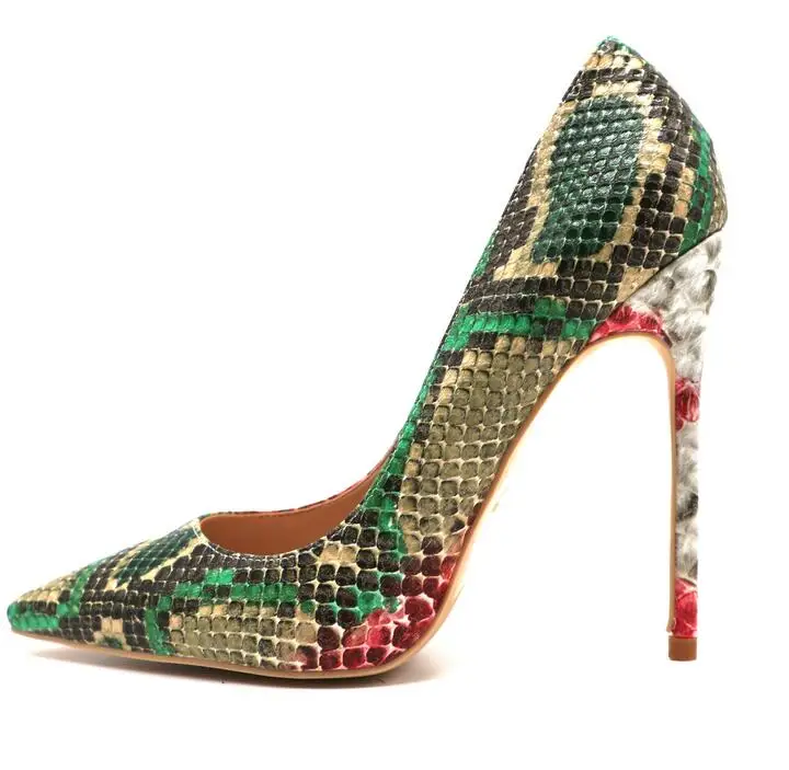 

Sexy Red Snake Print Leather Stilettos Shoes for Women 12CM Pointed Toe Stiletto Heels Dress Shoes Slip-on Pumps Heels Woman