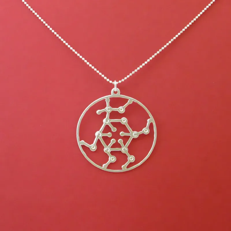 Оптовая продажа ожерелье с кулоном в виде молекул глюкозы посеребренные