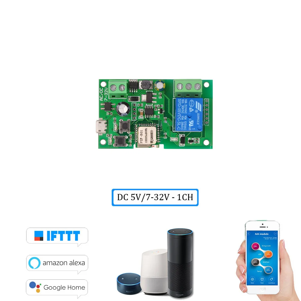 Умный WIFI переключатель dc5V 12v 24v 32v220vрелейный 433Mhz 4ch rf получает Jog Inching