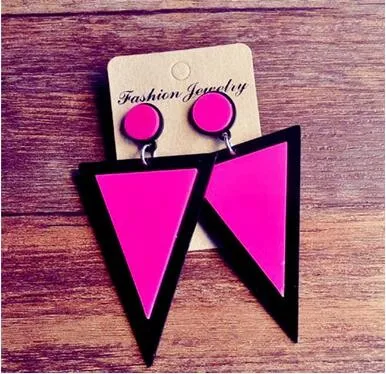 Женские серьги подвески в стиле панк розовые красные длинные с геометрическим