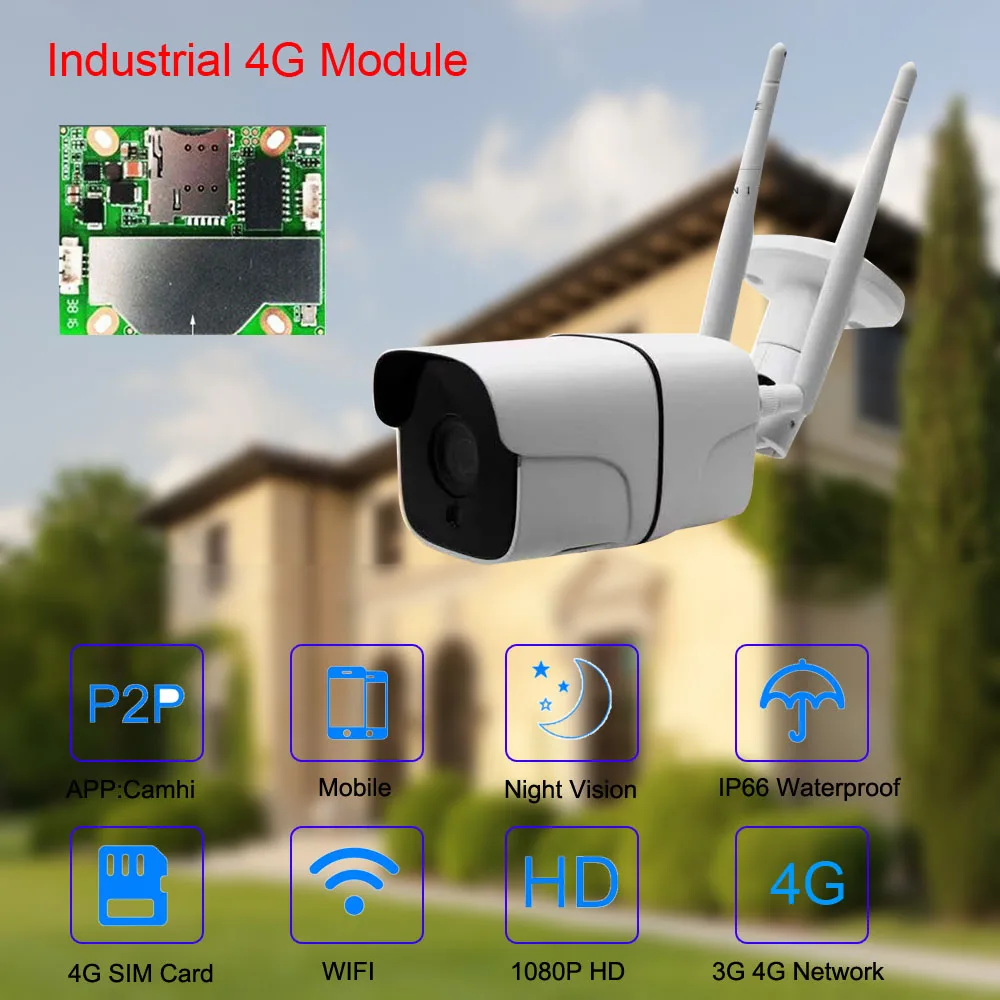 1080P Открытый 3g 4G SIM карта пуля камера беспроводной wifi IP камера s Водонепроницаемый IP66 двухстороннее аудио Onvif CCTV 128g SD слот облако
